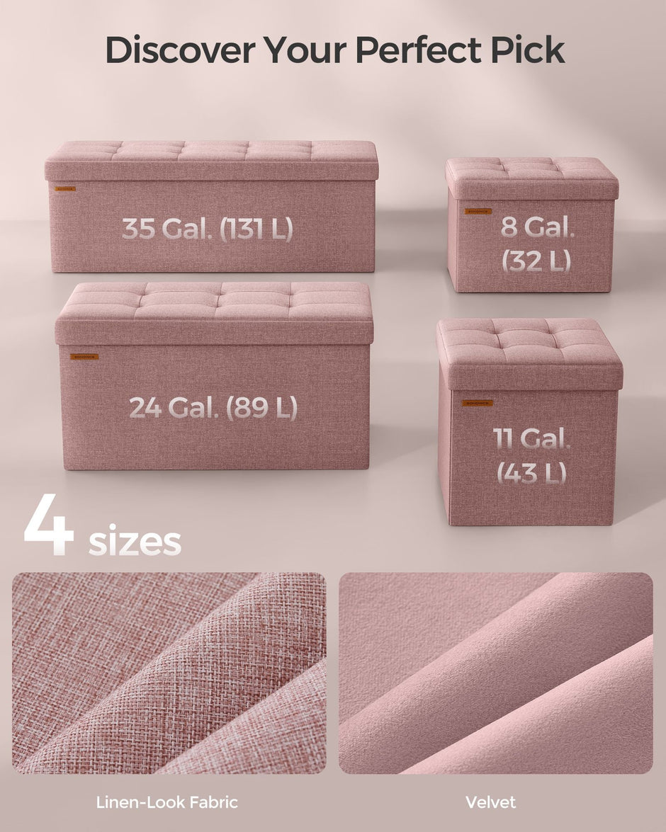 Foldable Storage Ottoman – Fabric – Jelly Pink – Compact Design with Storage