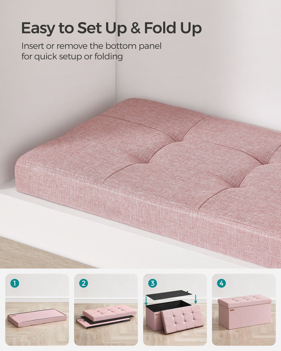 Foldable Storage Ottoman – Fabric – Jelly Pink – Compact Design with Storage