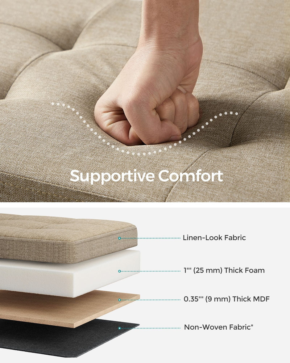 Foldable Storage Ottoman – Fabric – Cream White – Space-Saving Design