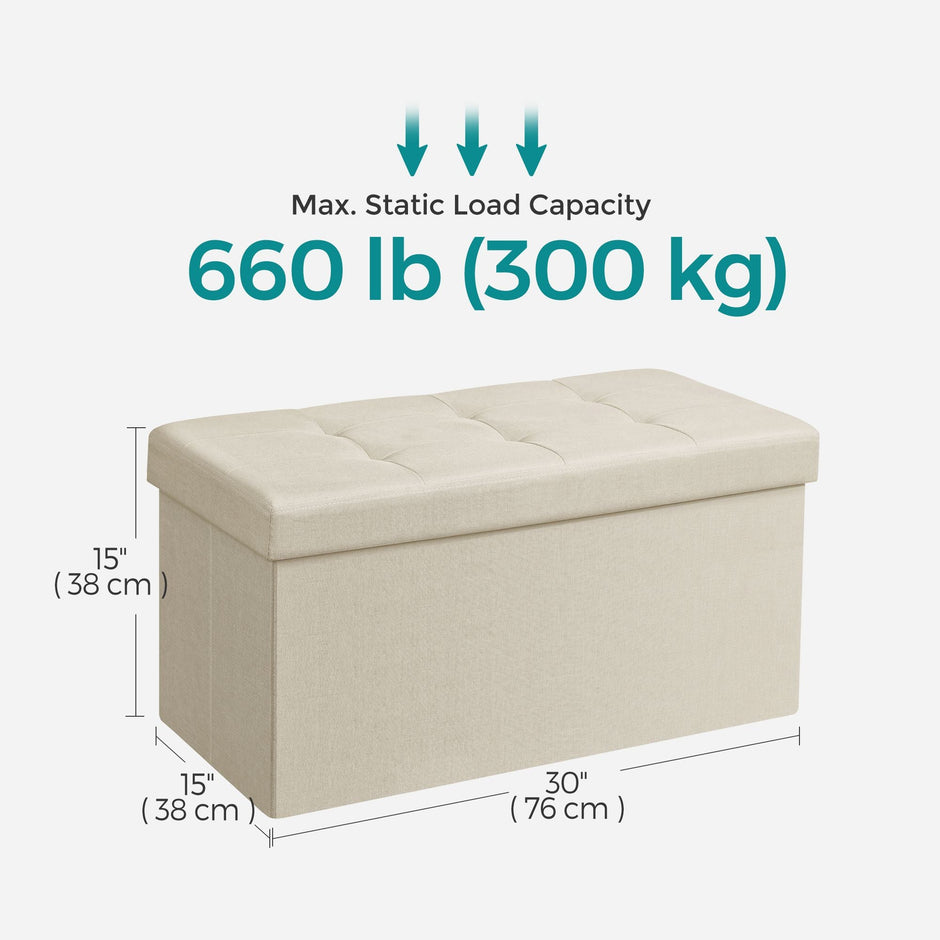 Foldable Storage Ottoman – Fabric – Cream White – Space-Saving Design