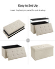 Foldable Storage Ottoman – Fabric – Cream White – Space-Saving Design