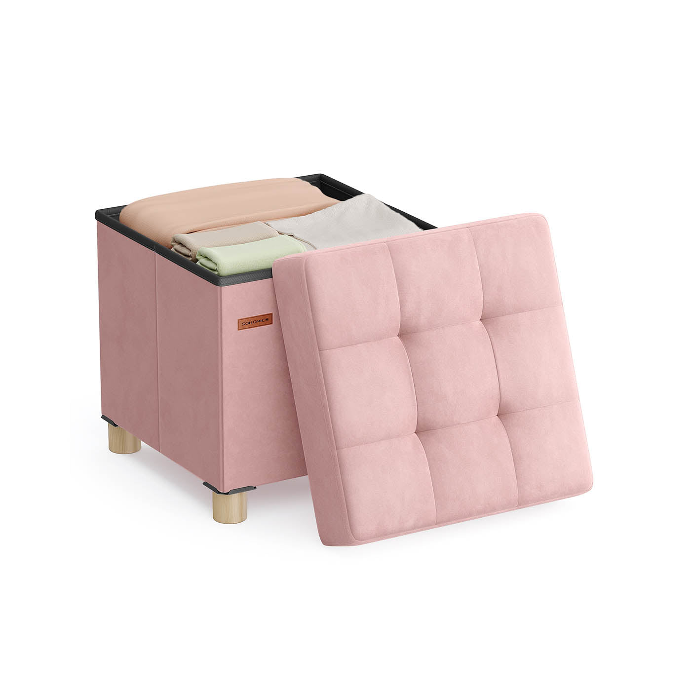 Storage Ottoman – Velvet – Jelly Pink – Folding with Lid, 37 L