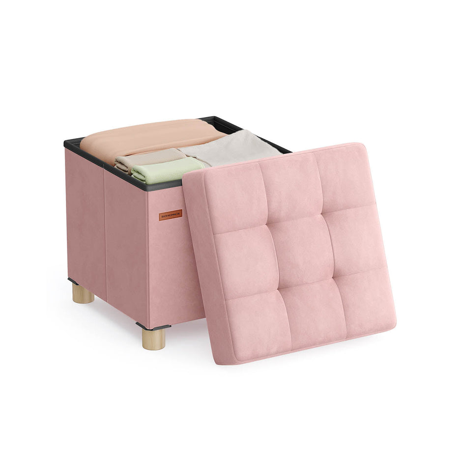 Storage Ottoman – Velvet – Jelly Pink – Folding with Lid, 37 L