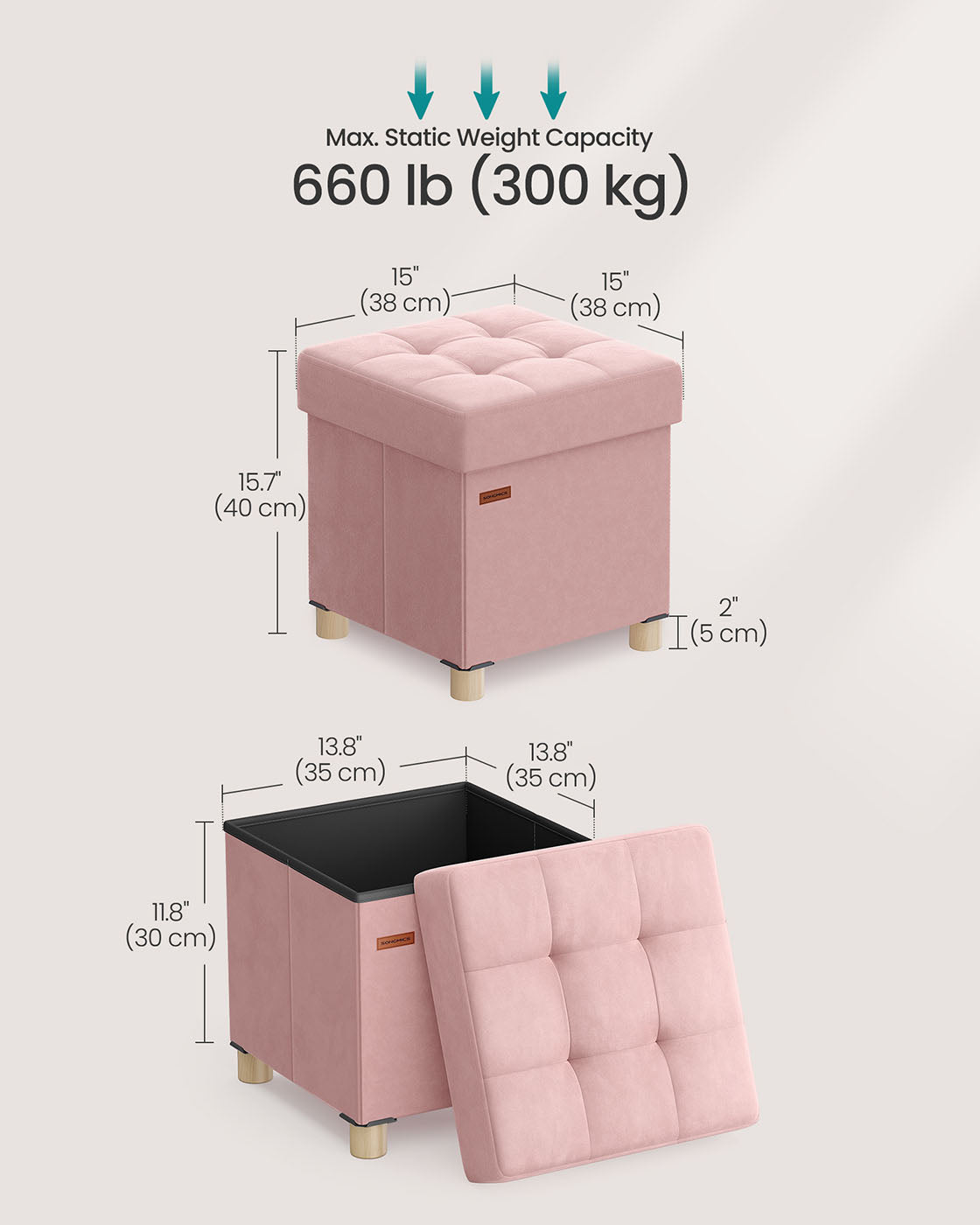 Storage Ottoman – Velvet – Jelly Pink – Folding with Lid, 37 L