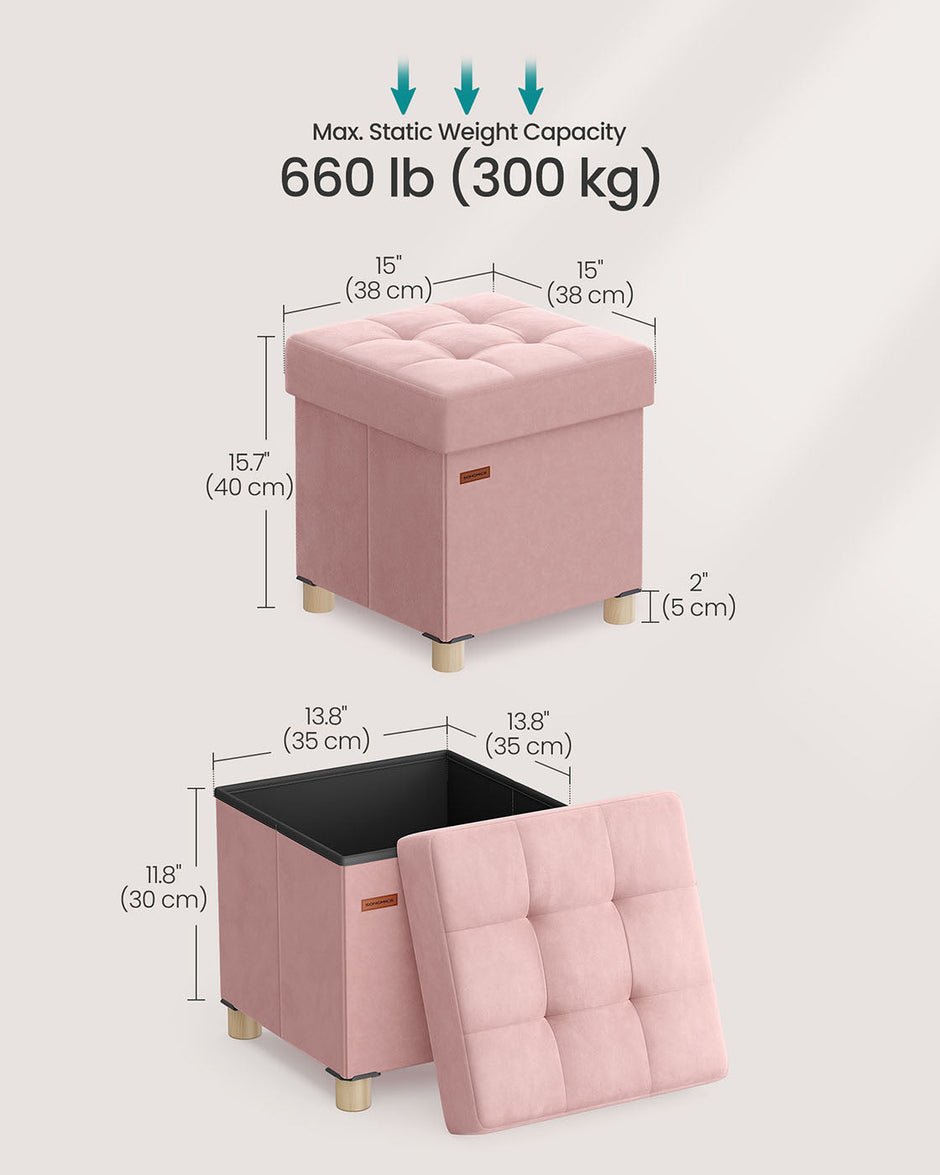 Storage Ottoman – Velvet – Jelly Pink – Folding with Lid, 37 L