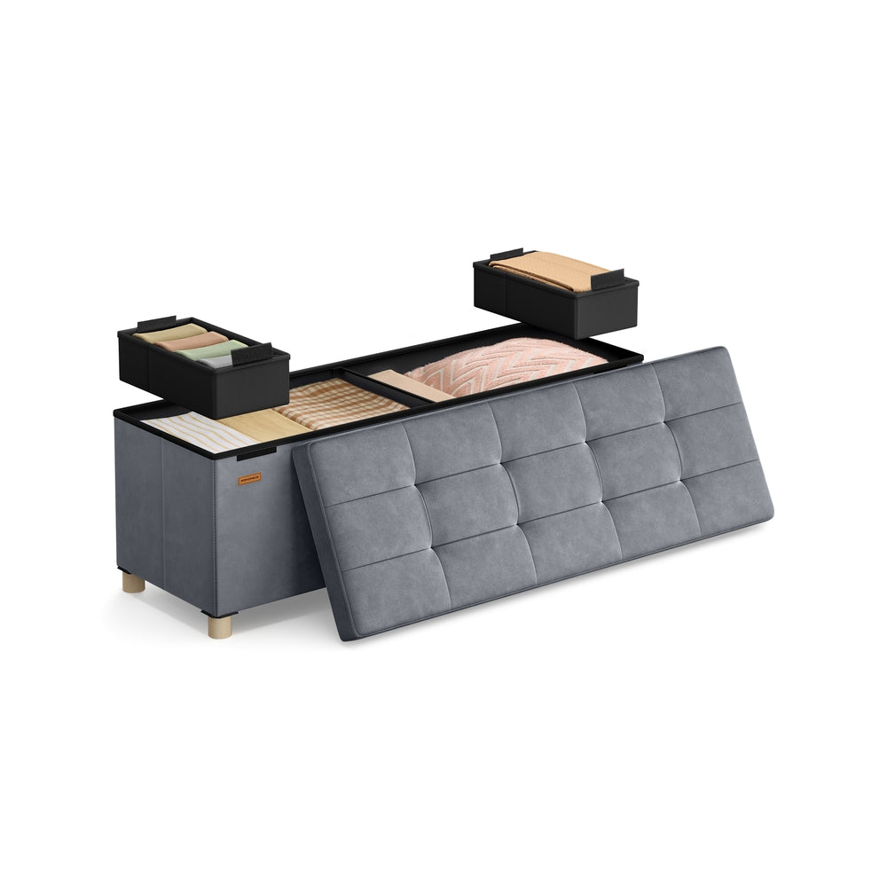 Storage Ottoman – Velvet – Slate Grey – Folding Design with Lid and 112 L Capacity