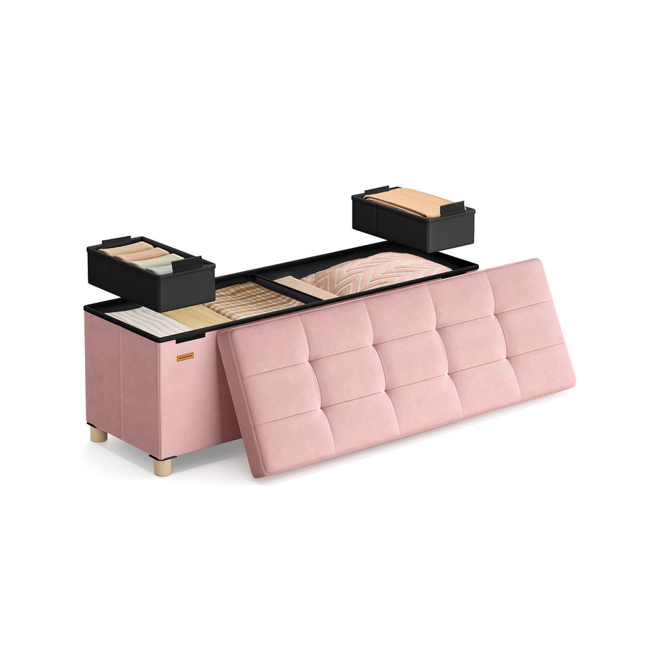 Storage Ottoman – Velvet – Jelly Pink – Folding Design with Lid, 112 L Capacity