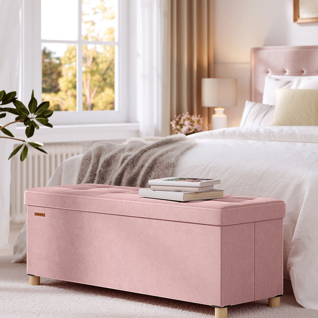 Storage Ottoman – Velvet – Jelly Pink – Folding Design with Lid, 112 L Capacity