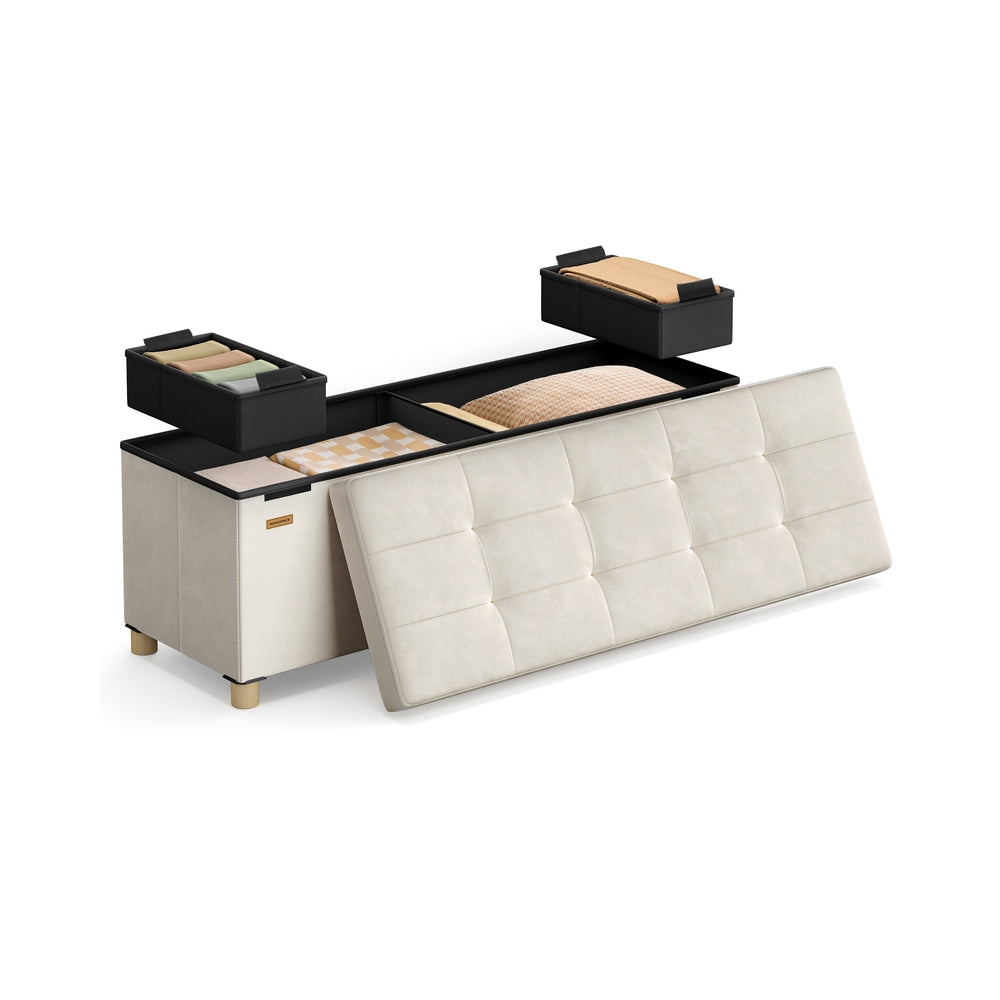 Storage Ottoman – Velvet – Cappuccino Beige – Folding Design with Lid, 112 L Capacity