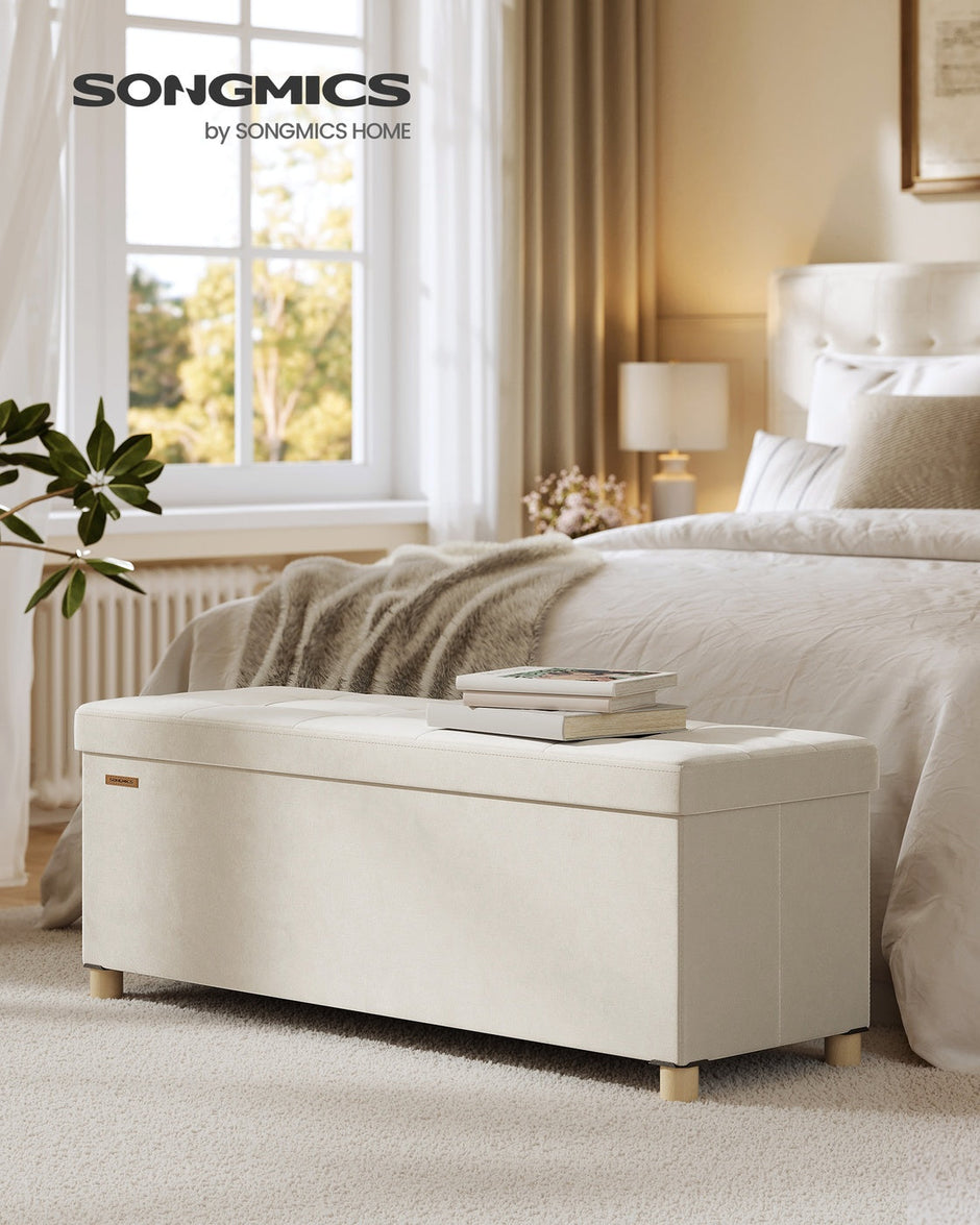 Foldable Storage Ottoman – Velvet – Cappuccino Beige – 112 L Capacity with Lid