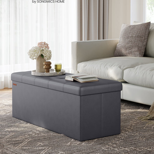 Storage Ottoman – Fabric – Dark Grey – Foldable with Storage, 110 cm