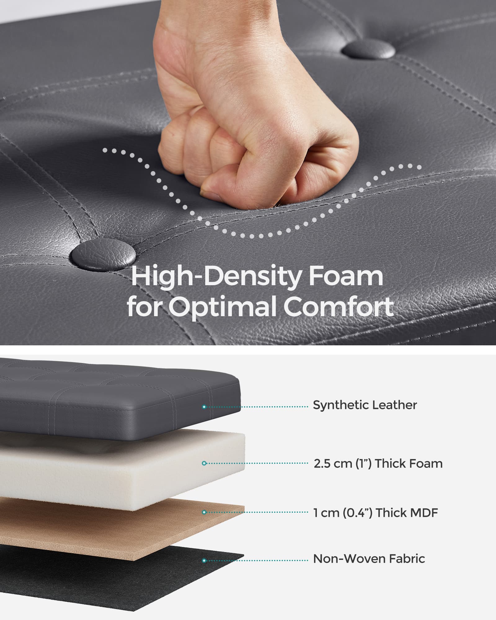 Storage Ottoman – Fabric – Dark Grey – Foldable with Storage, 110 cm