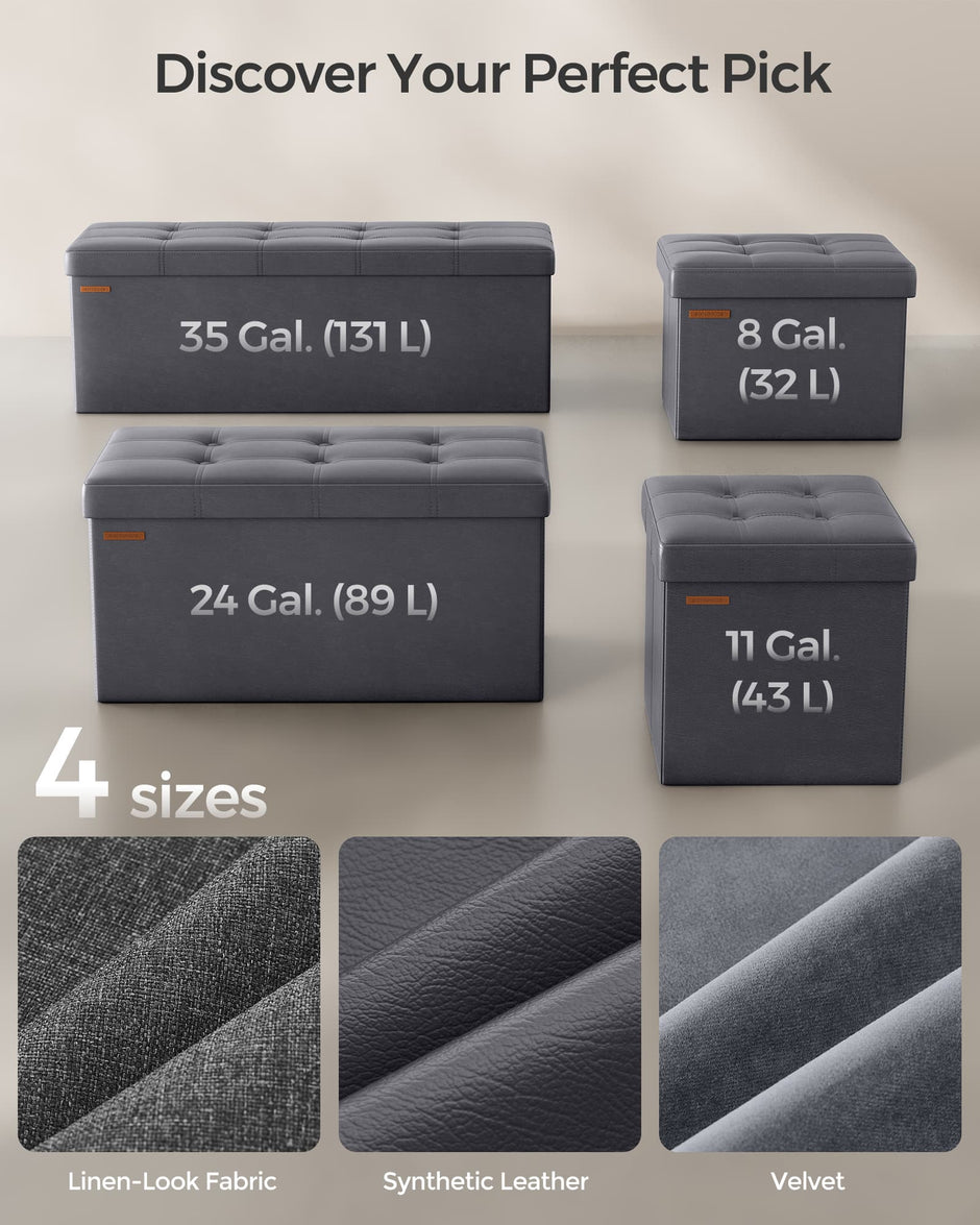 Storage Ottoman – Fabric – Dark Grey – Foldable with Storage, 110 cm