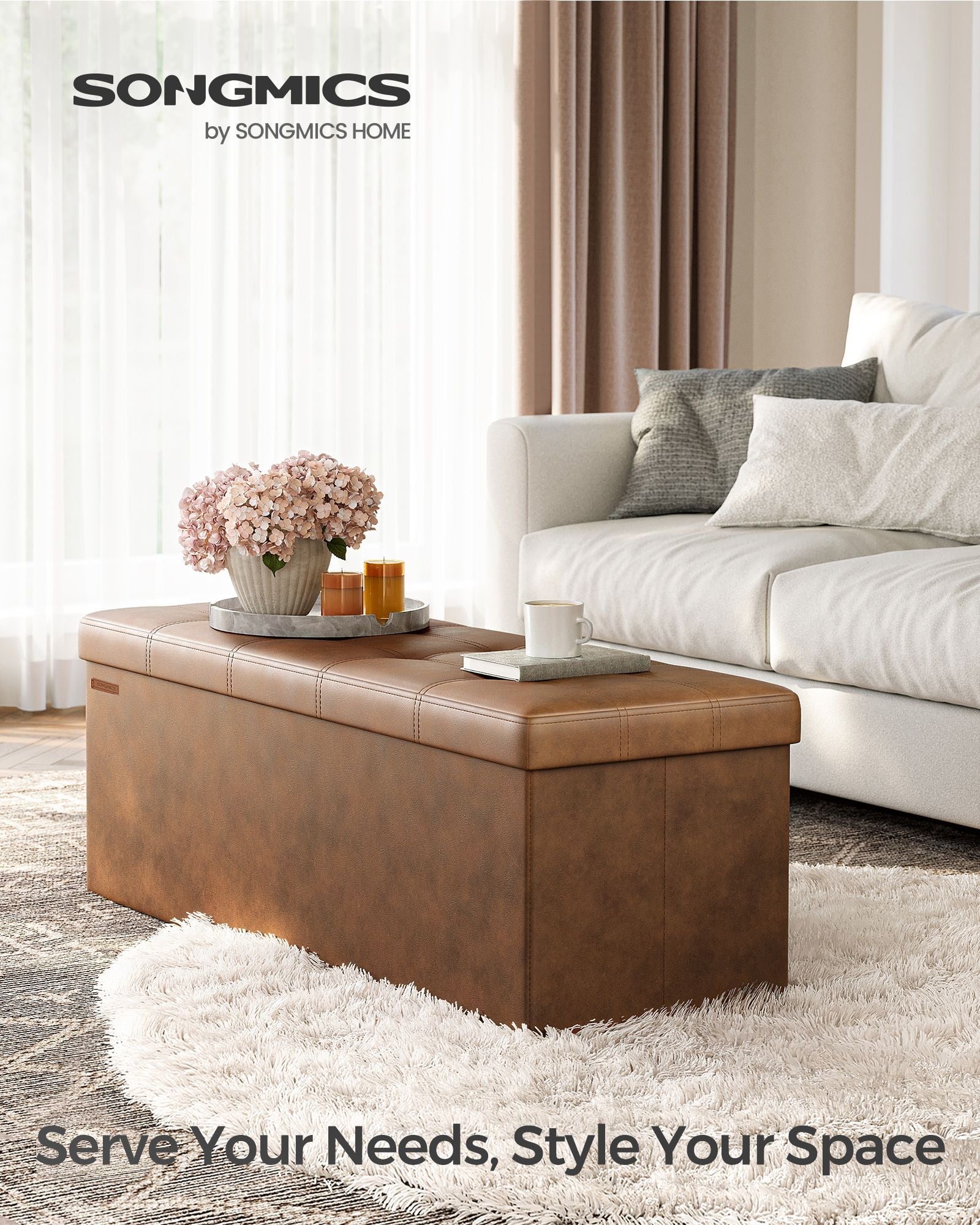 Storage Ottoman – Fabric – Coffee Brown – Foldable with Storage Capacity up to 300 kg