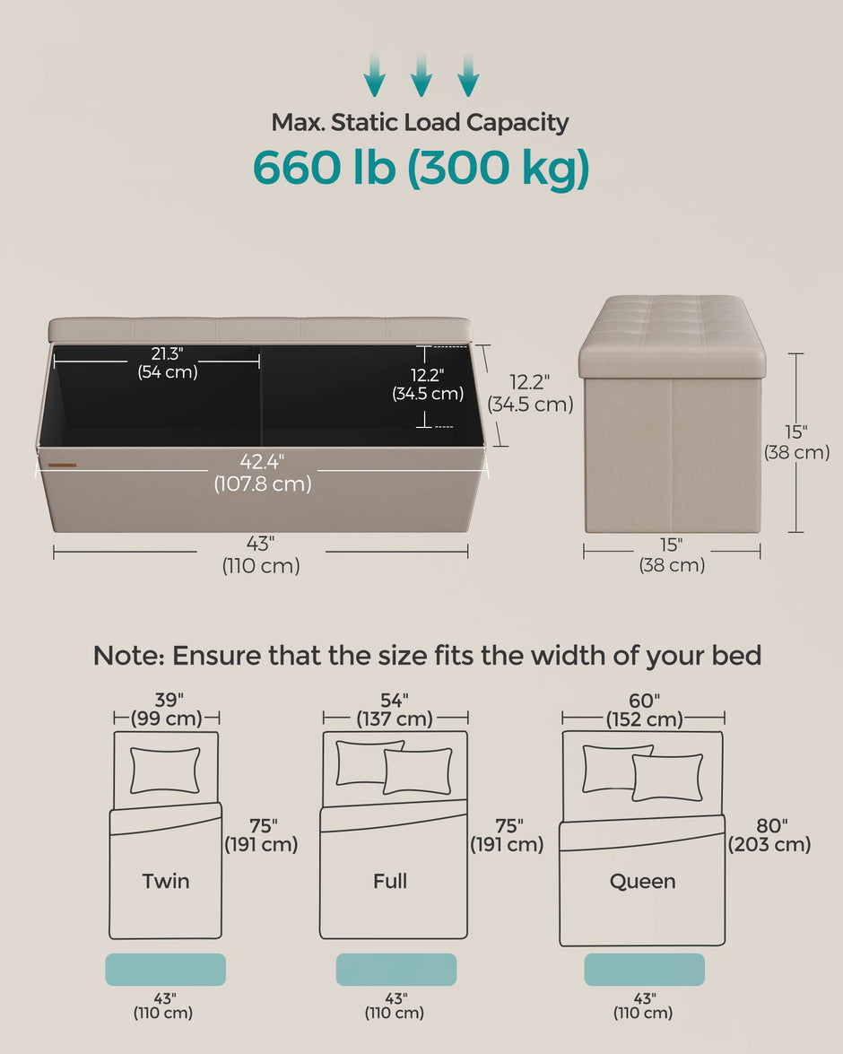 Foldable Storage Ottoman – Fabric – Camel Brown – Multi-Functional Foot Rest with Storage