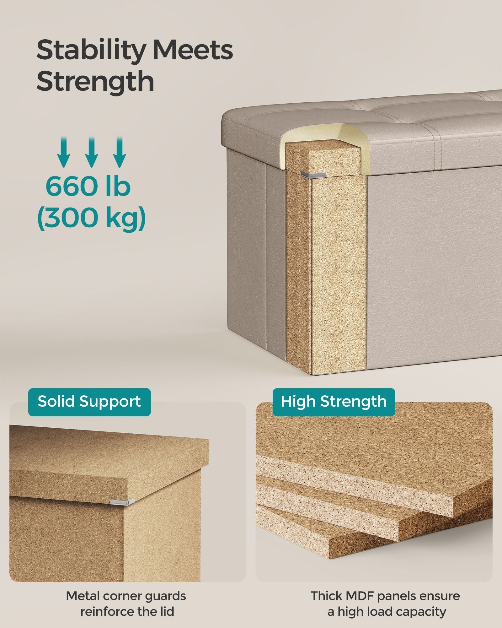 Foldable Storage Ottoman – Fabric – Camel Brown – Multi-Functional Foot Rest with Storage