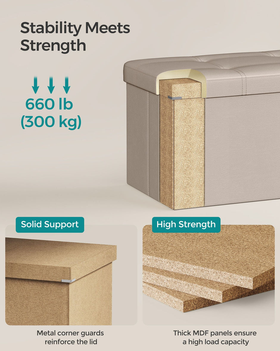 Foldable Storage Ottoman – Fabric – Camel Brown – Multi-Functional Foot Rest with Storage