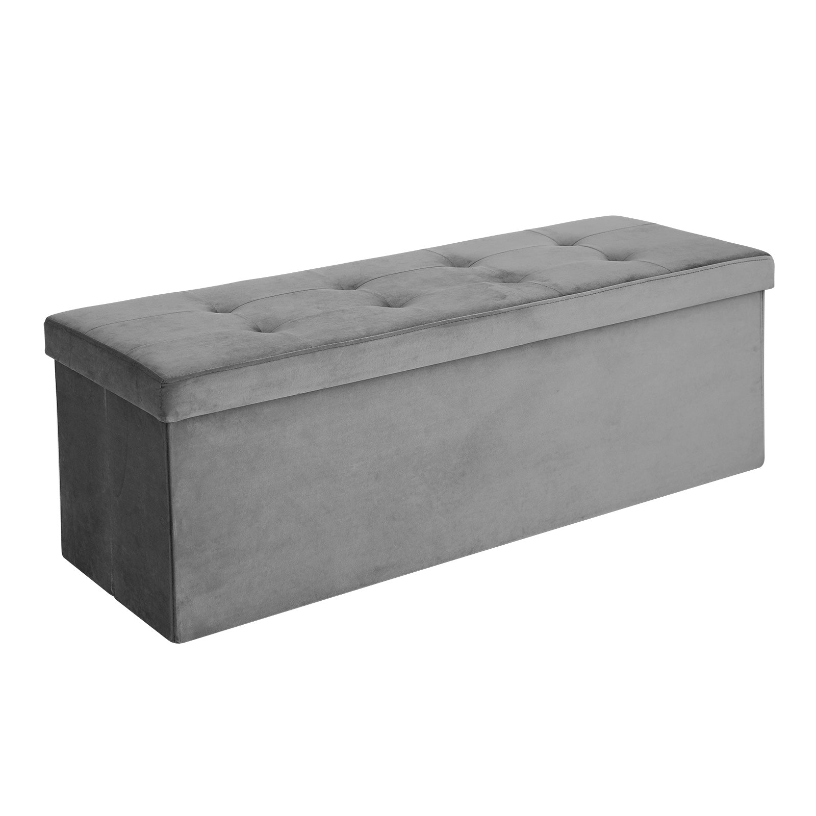 Folding Storage Ottoman – Velveteen – Grey – 120L Capacity Footstool and Shoe Bench