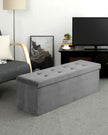 Folding Storage Ottoman – Velveteen – Grey – 120L Capacity Footstool and Shoe Bench