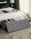 Folding Storage Ottoman – Velveteen – Grey – 120L Capacity Footstool and Shoe Bench
