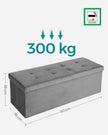 Folding Storage Ottoman – Velveteen – Grey – 120L Capacity Footstool and Shoe Bench