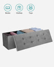 Folding Storage Ottoman – Velveteen – Grey – 120L Capacity Footstool and Shoe Bench