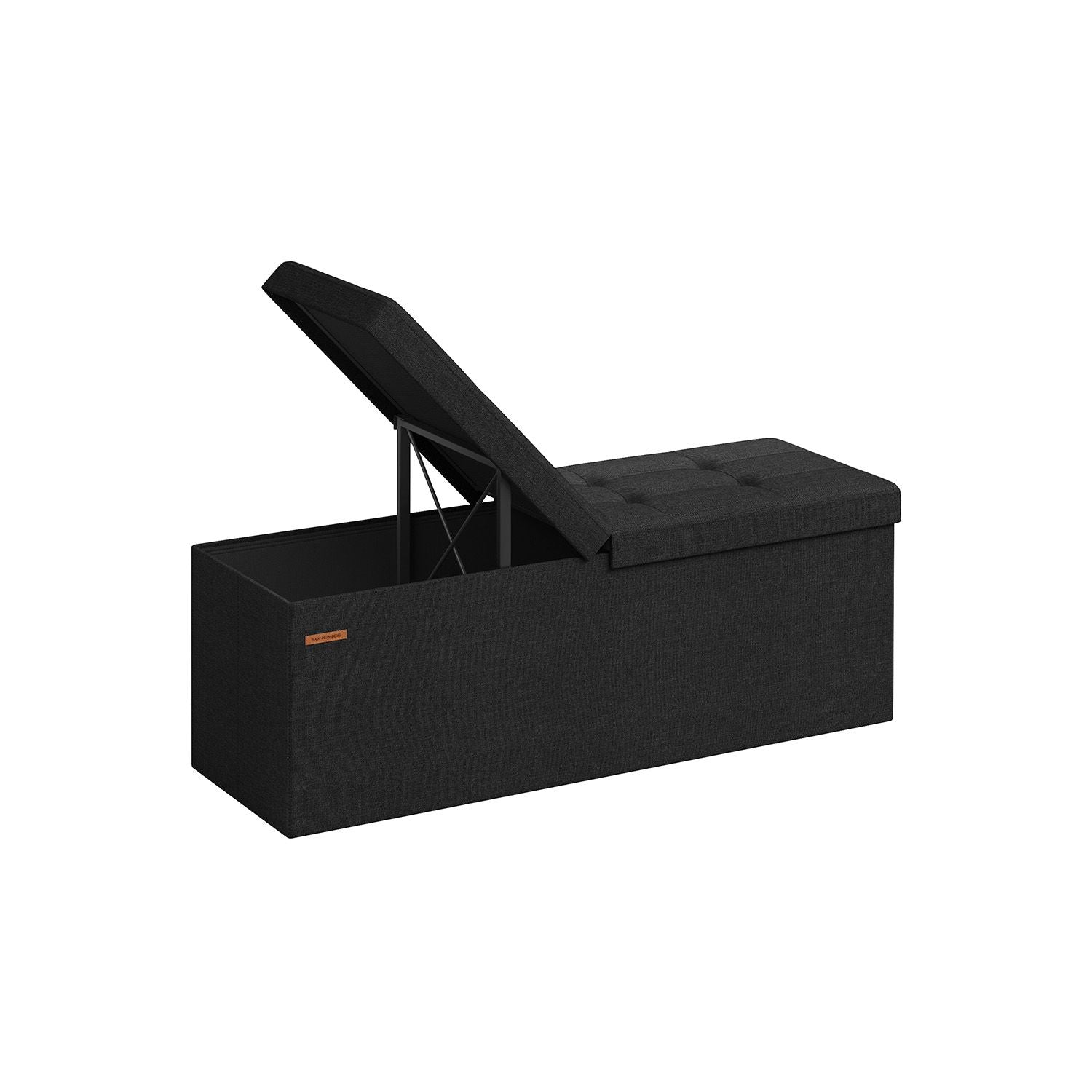Foldable Storage Bench – Padded – Ink Black – Flip-Up Lid, 300 kg Load Capacity