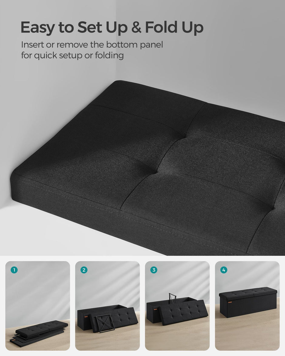 Foldable Storage Bench – Padded – Ink Black – Flip-Up Lid, 300 kg Load Capacity