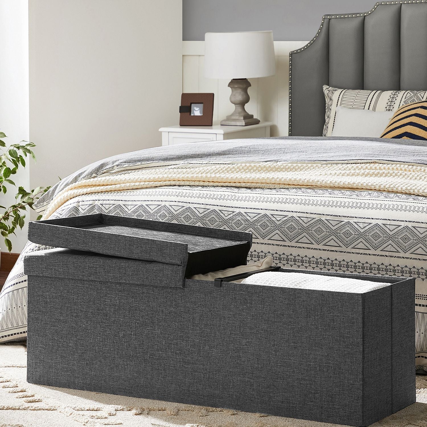 Storage Ottoman – Fabric – Dark Grey – 120L Capacity with Flip-Up Lid