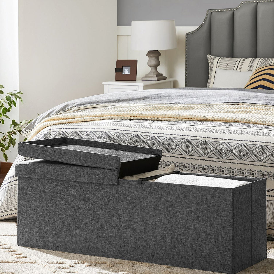 Storage Ottoman – Fabric – Dark Grey – 120L Capacity with Flip-Up Lid