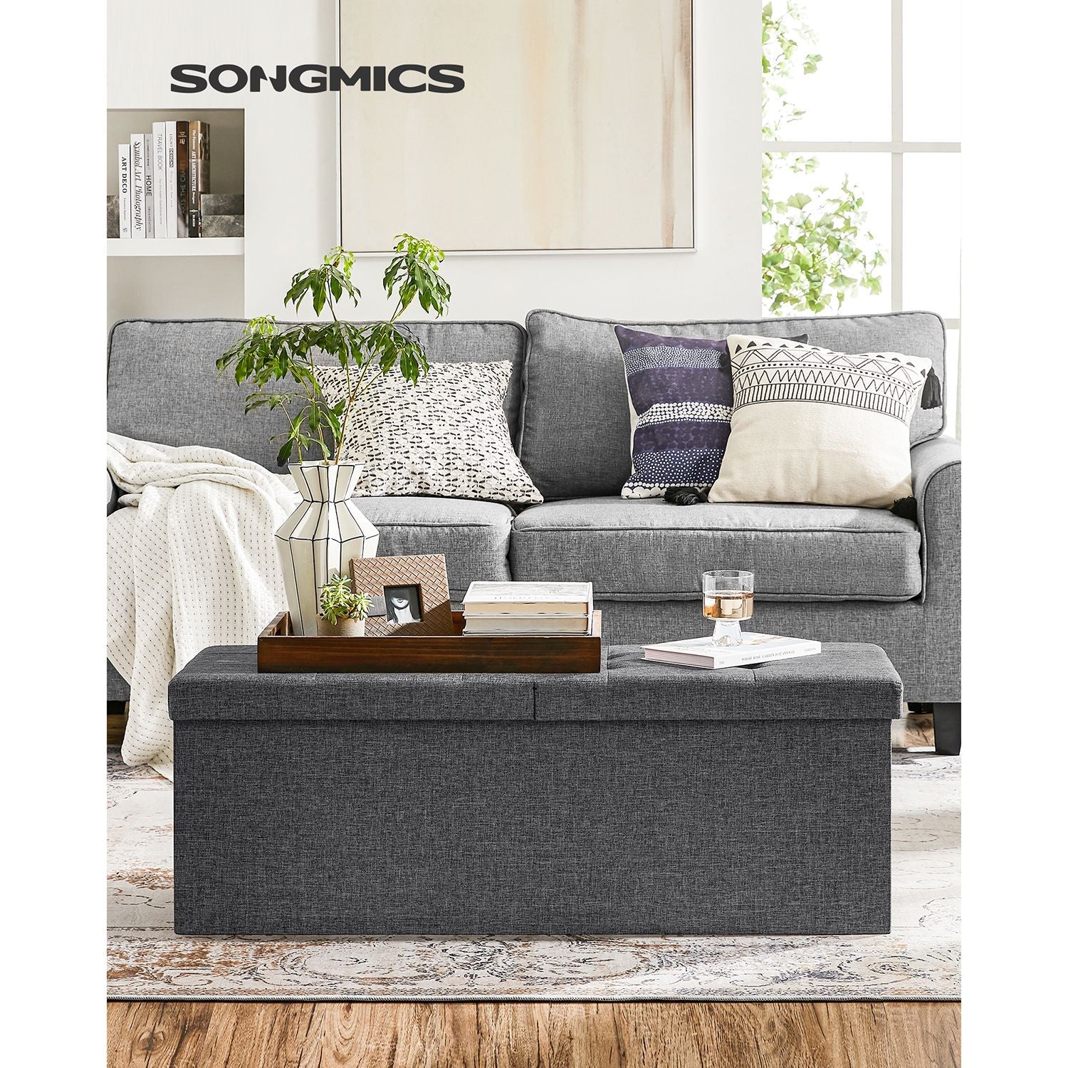 Storage Ottoman – Fabric – Dark Grey – 120L Capacity with Flip-Up Lid