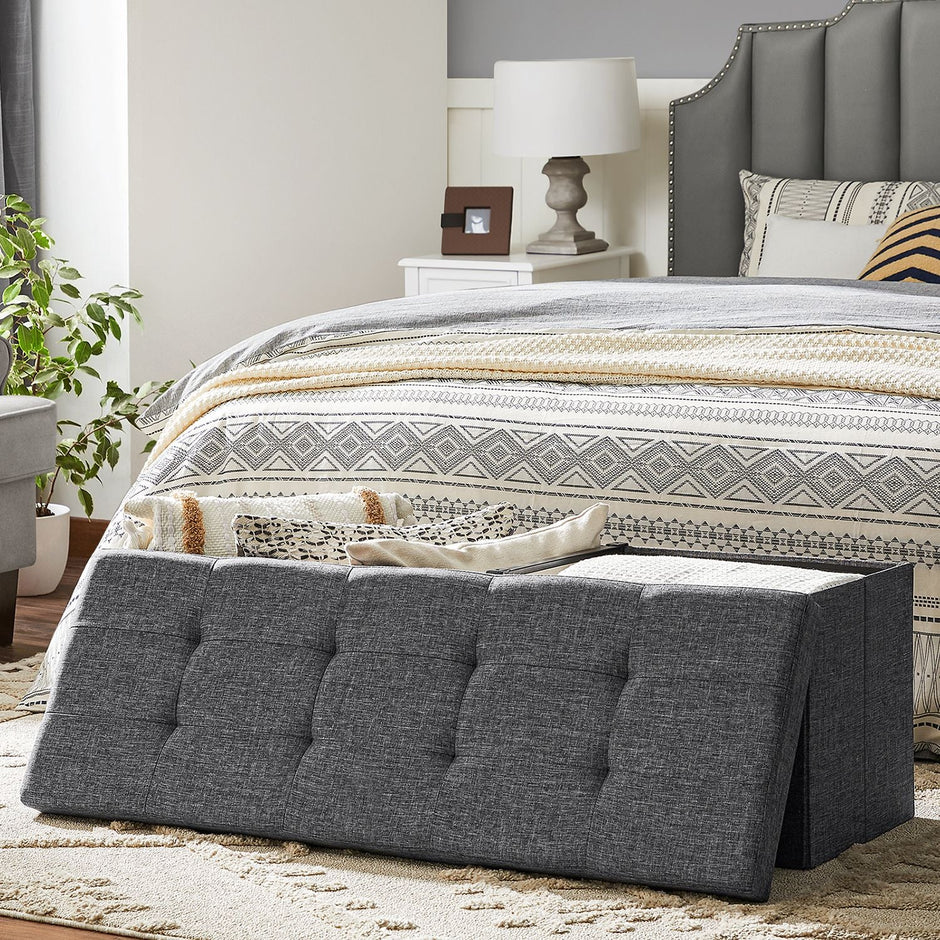Storage Ottoman – Fabric – Dark Grey – 120L Capacity with Flip-Up Lid