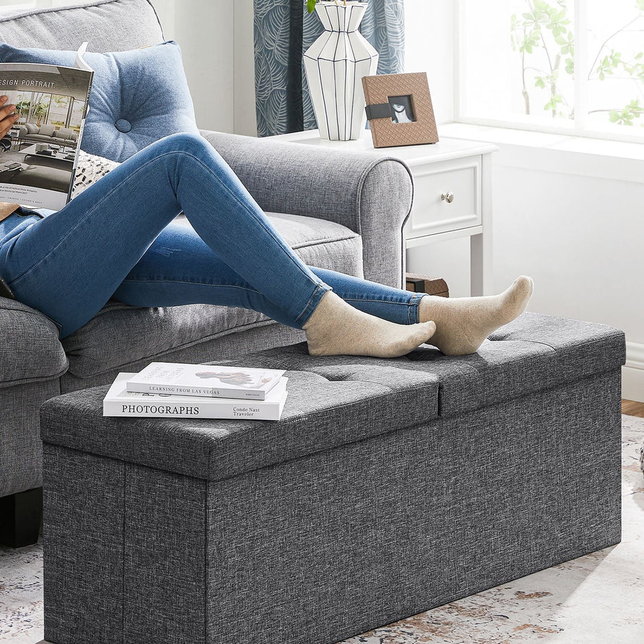 Storage Ottoman – Fabric – Dark Grey – 120L Capacity with Flip-Up Lid