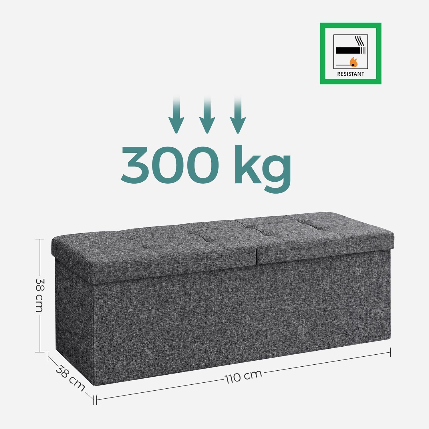 Storage Ottoman – Fabric – Dark Grey – 120L Capacity with Flip-Up Lid