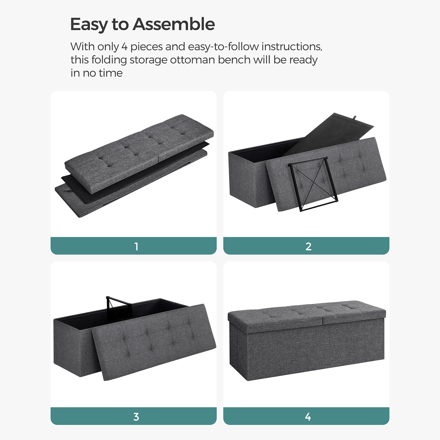 Storage Ottoman – Fabric – Dark Grey – 120L Capacity with Flip-Up Lid