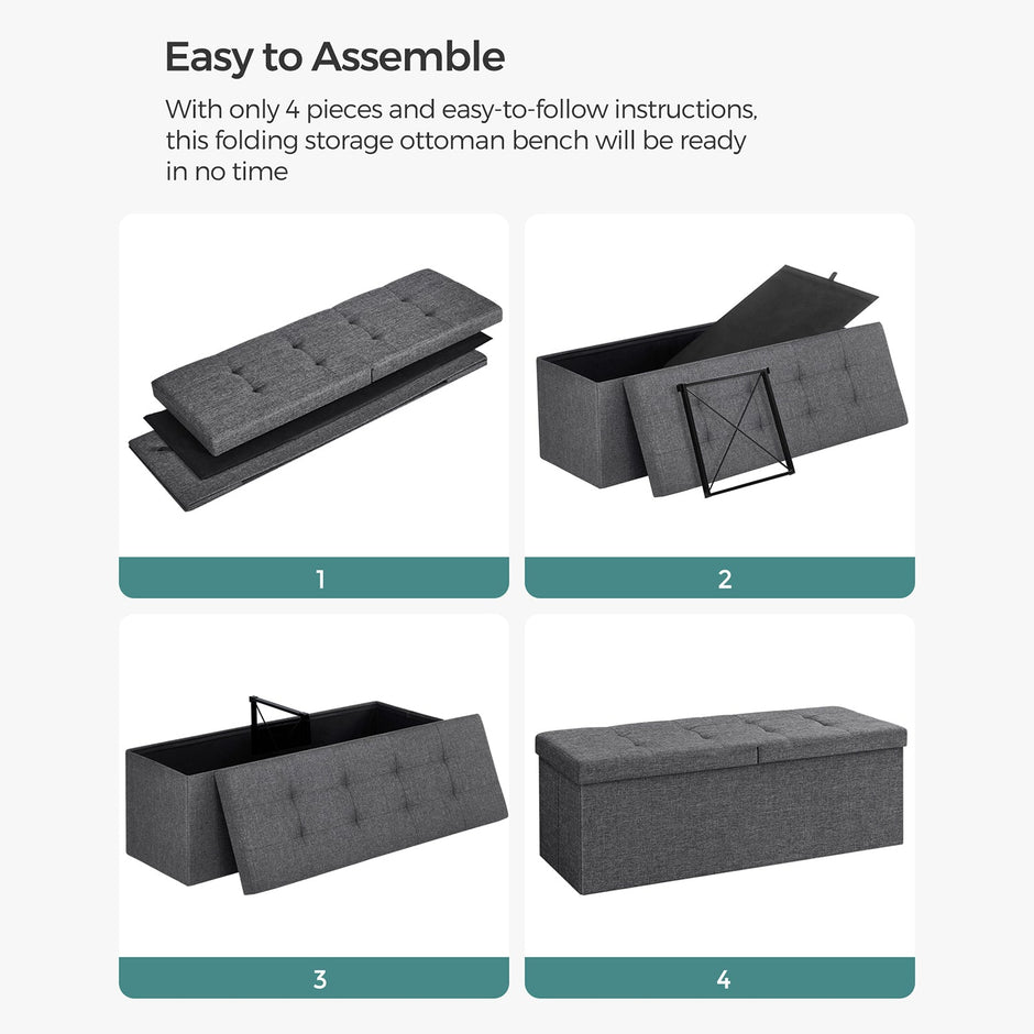 Storage Ottoman – Fabric – Dark Grey – 120L Capacity with Flip-Up Lid