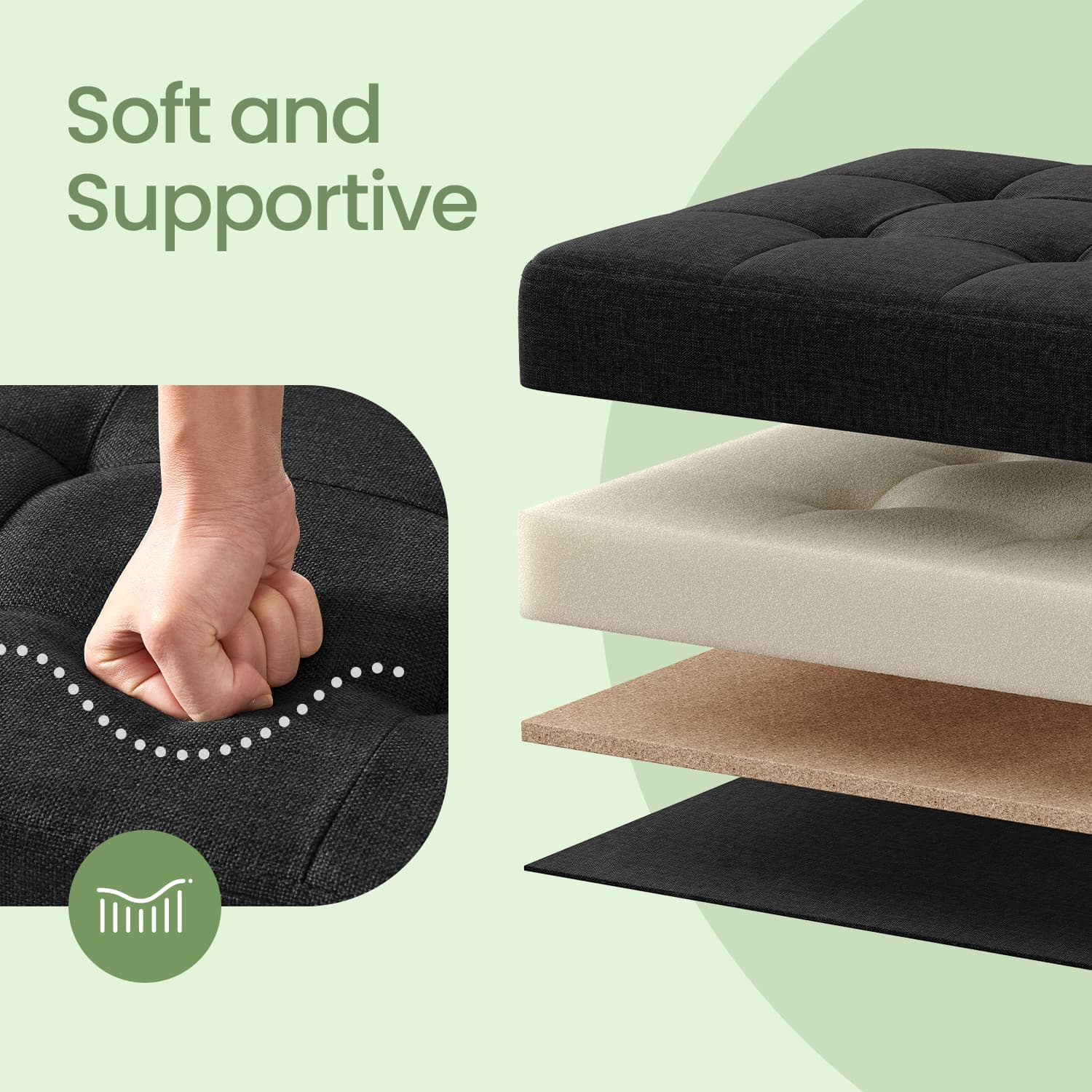 Storage Ottoman Bench – Fabric – Light Black – Padded Foldable with 120L Capacity