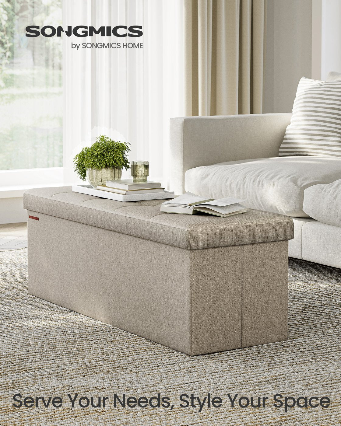 Foldable Storage Ottoman – Fabric – Camel Brown – Space-saving Design