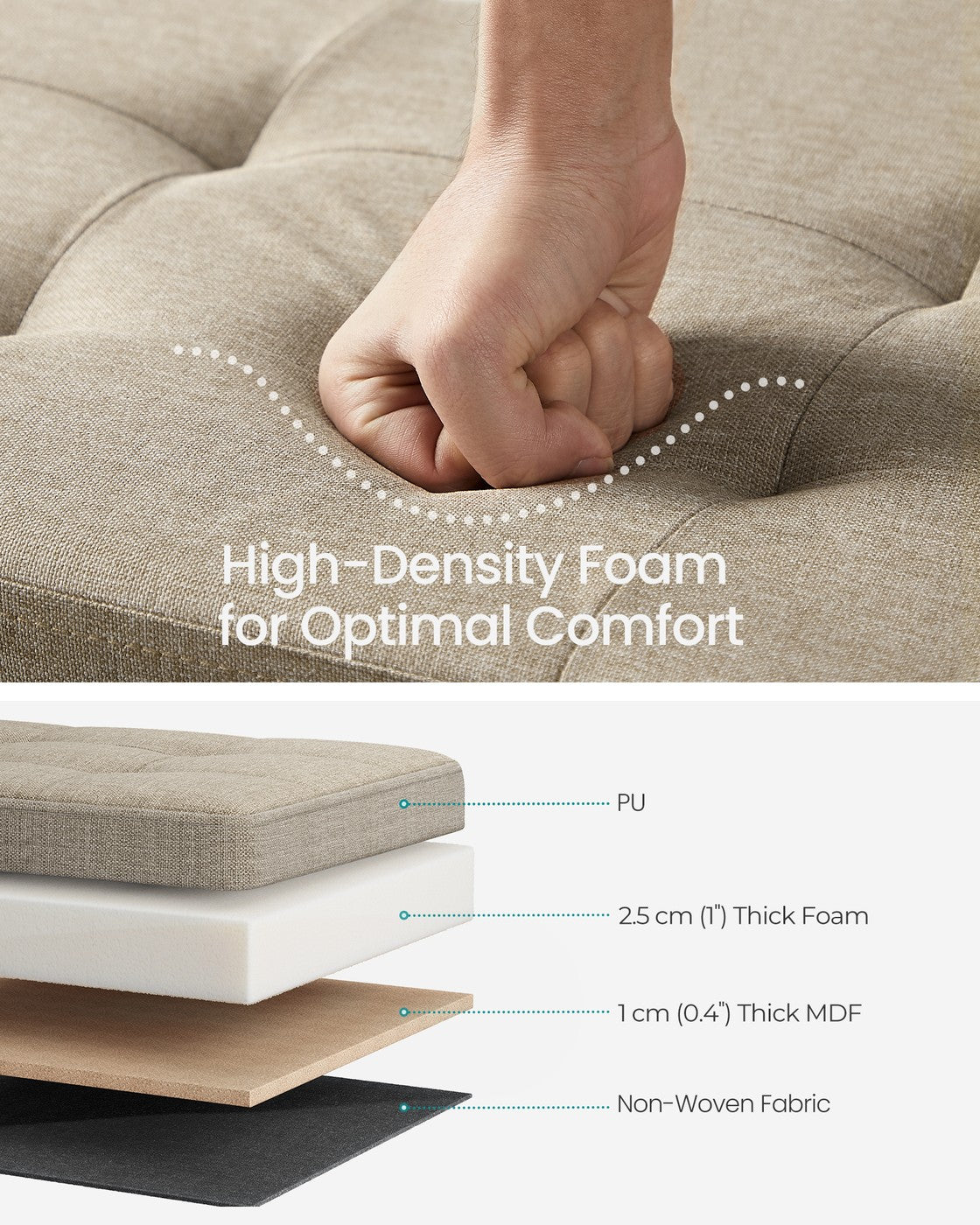 Foldable Storage Ottoman – Fabric – Camel Brown – Space-saving Design