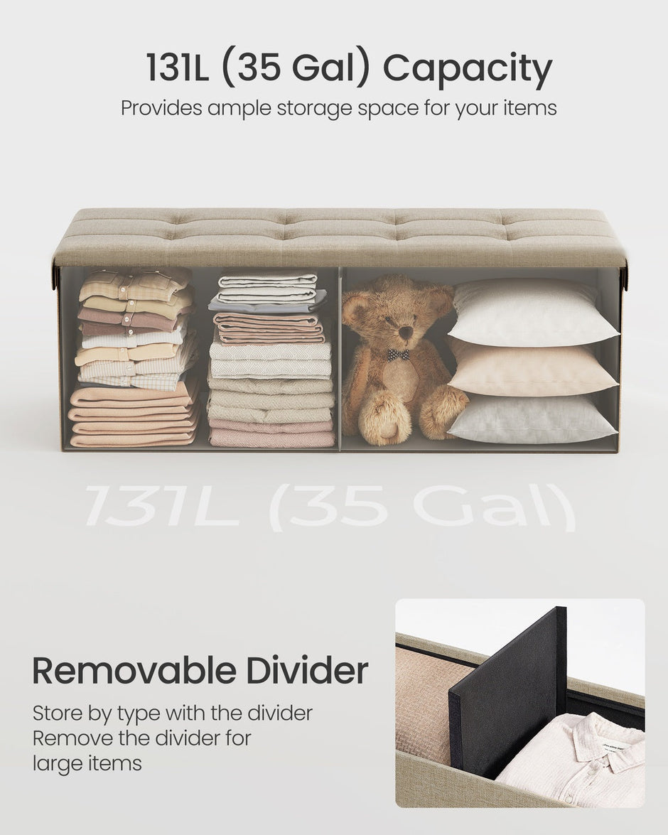 Foldable Storage Ottoman – Fabric – Camel Brown – Space-saving Design