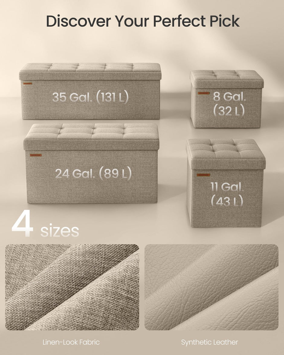 Foldable Storage Ottoman – Fabric – Camel Brown – Space-saving Design