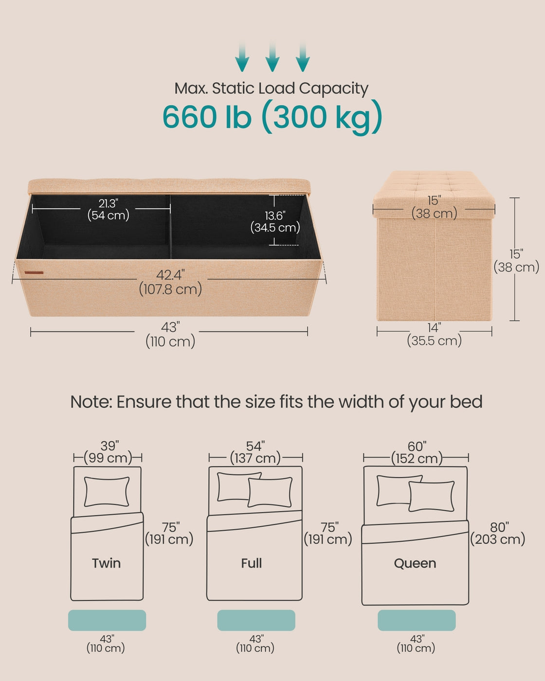 Storage Ottoman Bench – Fabric – Ink Black – Foldable with Storage and Foot Rest