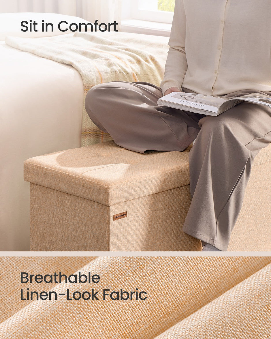 Storage Ottoman Bench – Fabric – Ink Black – Foldable with Storage and Foot Rest
