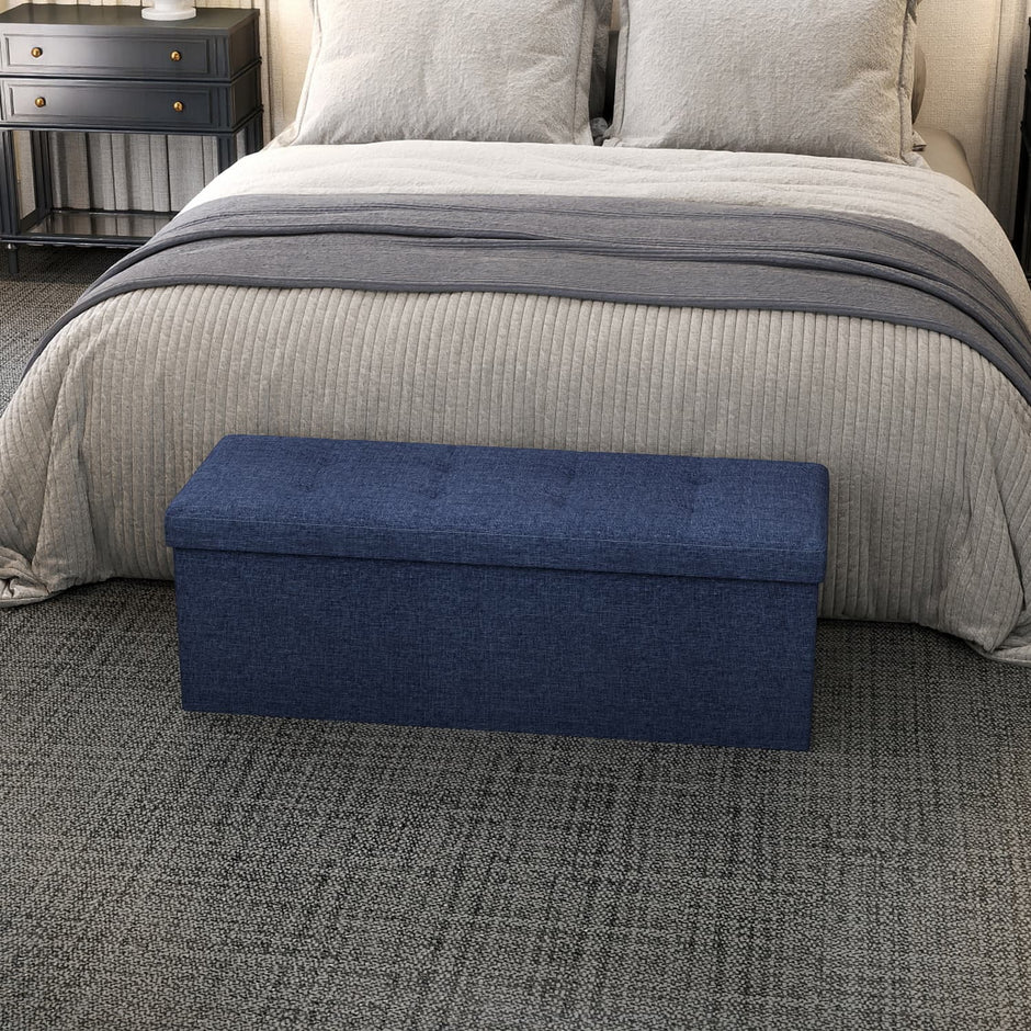 Storage Ottoman Bench – Fabric – Ink Black – Foldable with Storage, Suitable for Living Room and Bedroom