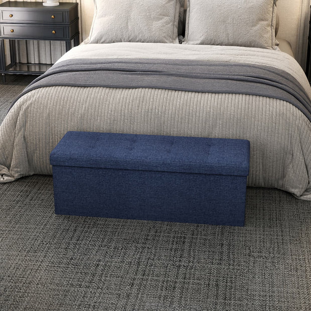 Storage Ottoman Bench – Fabric – Ink Black – Foldable with Storage, Suitable for Living Room and Bedroom
