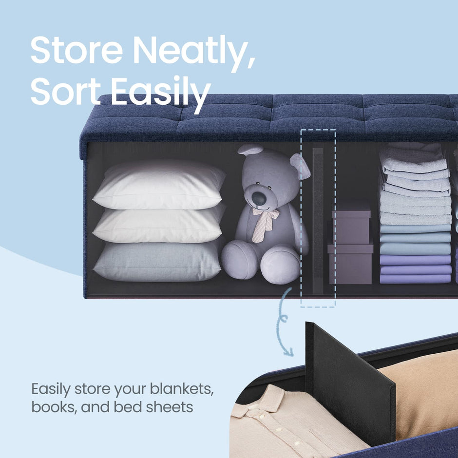 Storage Ottoman Bench – Fabric – Ink Black – Foldable with Storage, Suitable for Living Room and Bedroom