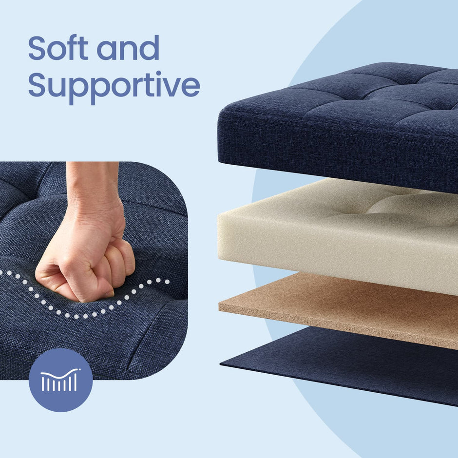 Storage Ottoman Bench – Fabric – Ink Black – Foldable with Storage, Suitable for Living Room and Bedroom