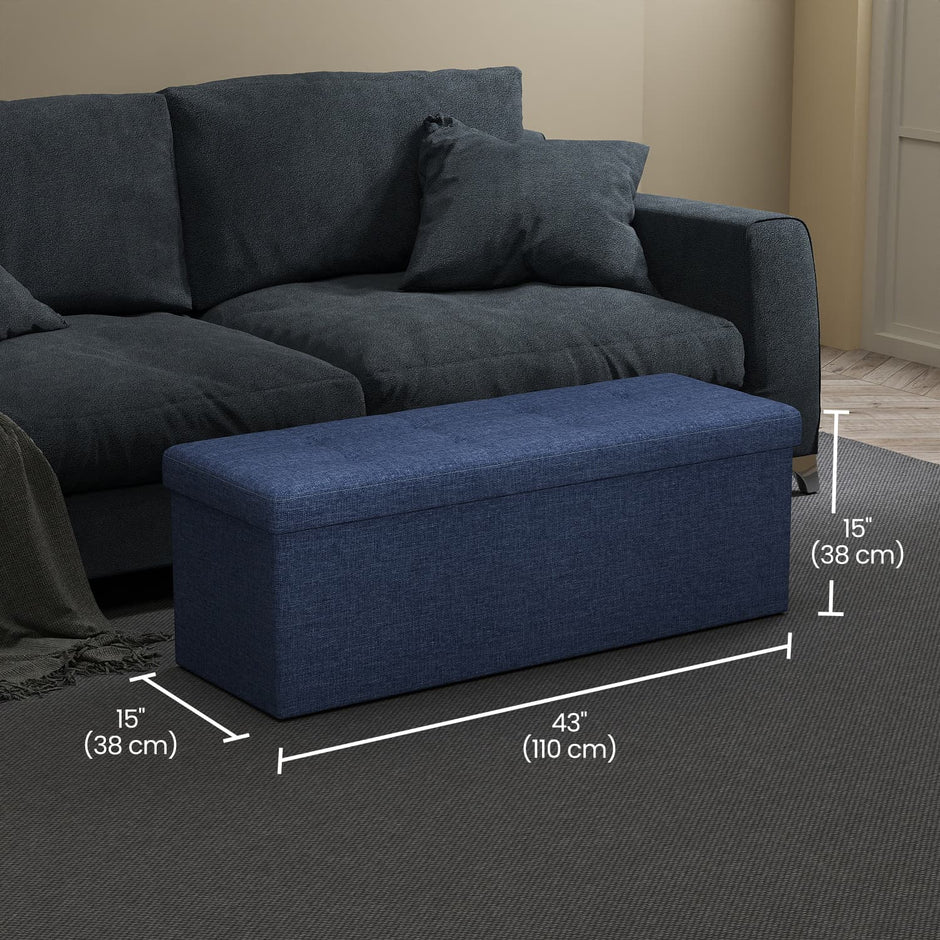 Storage Ottoman Bench – Fabric – Ink Black – Foldable with Storage, Suitable for Living Room and Bedroom