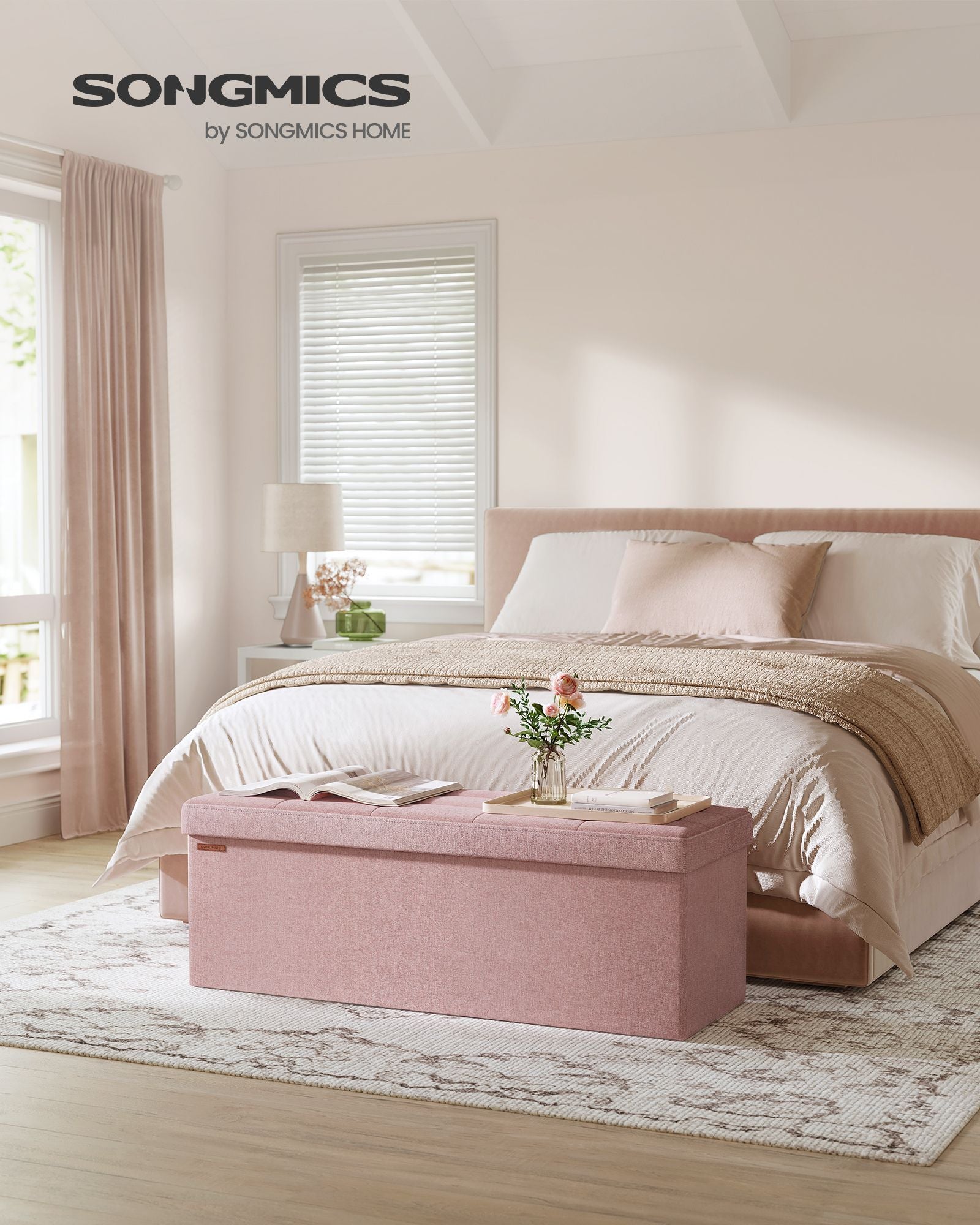 Foldable Storage Ottoman – Fabric – Jelly Pink – Space-Saving Design