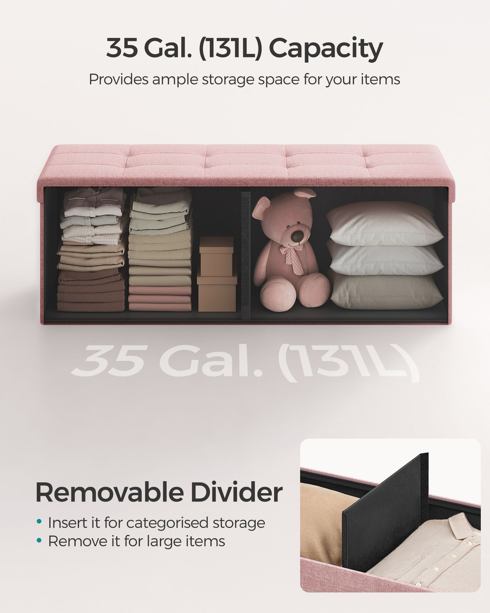 Foldable Storage Ottoman – Fabric – Jelly Pink – Space-Saving Design